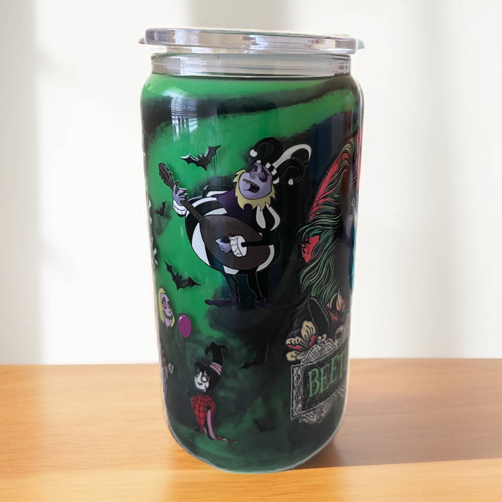 Beetlejuice milkshake design glass