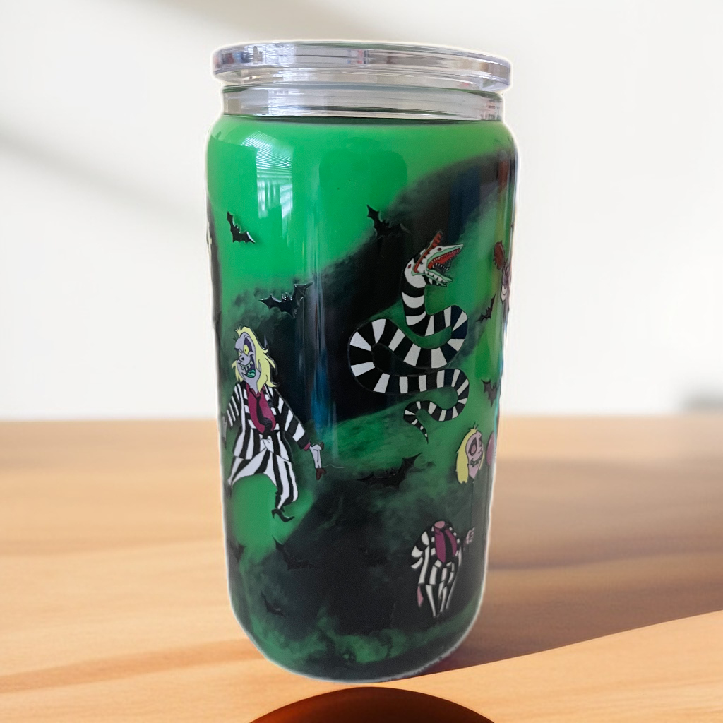 Beetlejuice milkshake design glass
