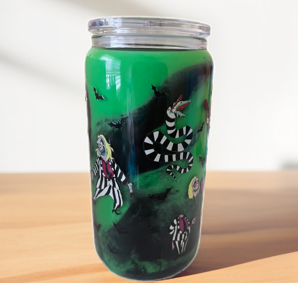 Beetlejuice milkshake design glass
