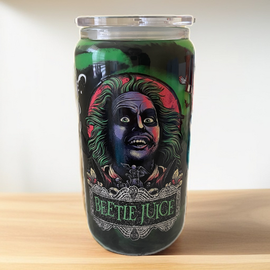 Beetlejuice milkshake design glass